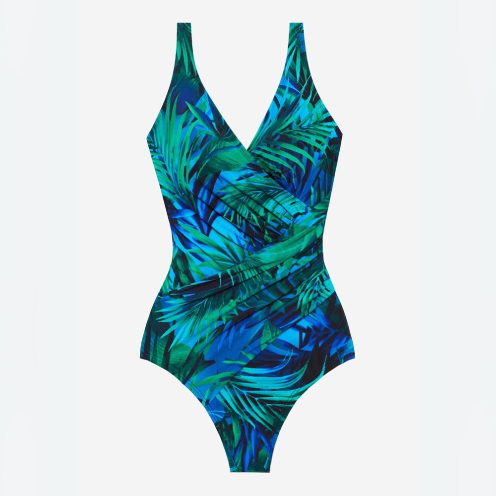EUC- Miraclesuit ‘Palm’ Shaping, Surplice neckline, Shirred Sides One Piece